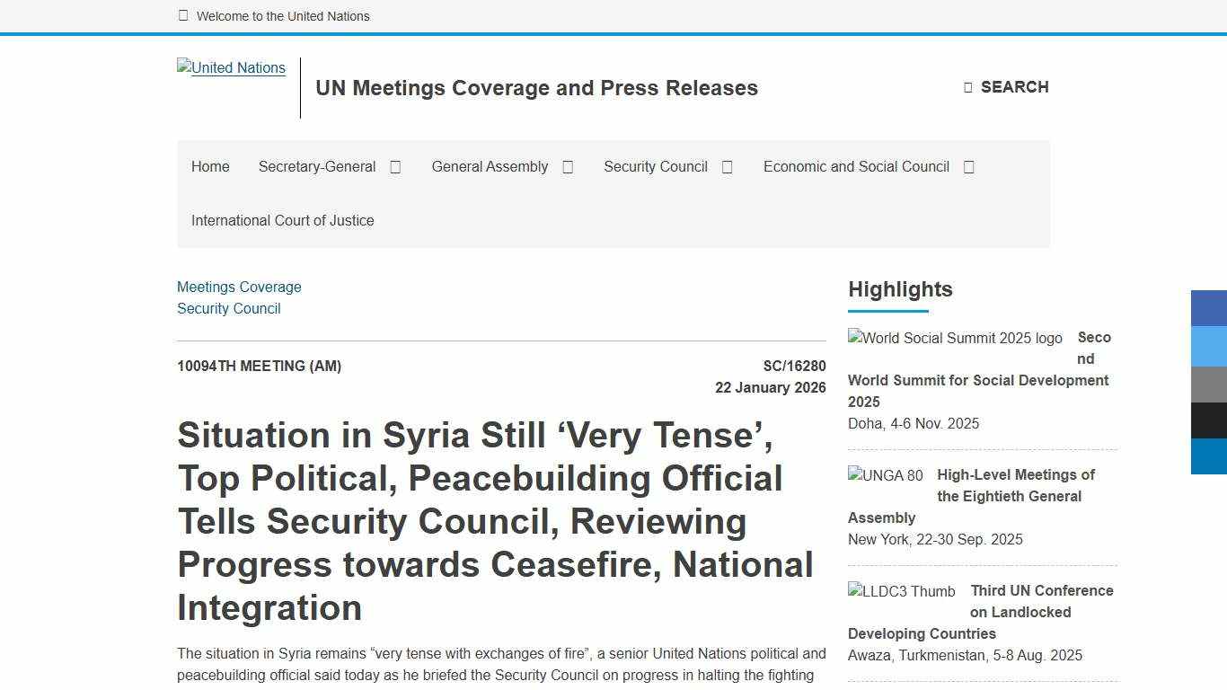 Situation in Syria Still ‘Very Tense’, Top Political, Peacebuilding Official Tells Security Council, Reviewing Progress towards Ceasefire, National Integration UN Meetings Coverage and Press Releases