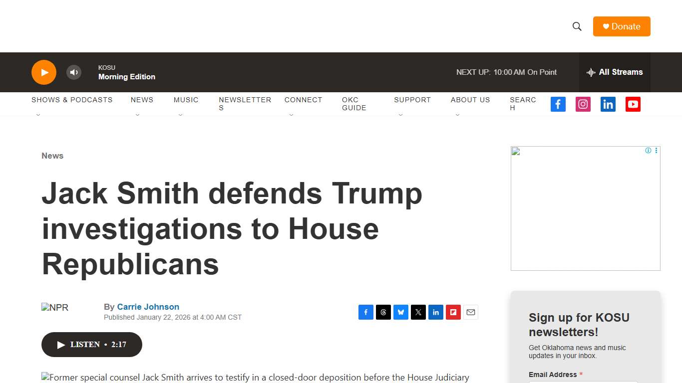 Jack Smith defends Trump investigations to House Republicans KOSU