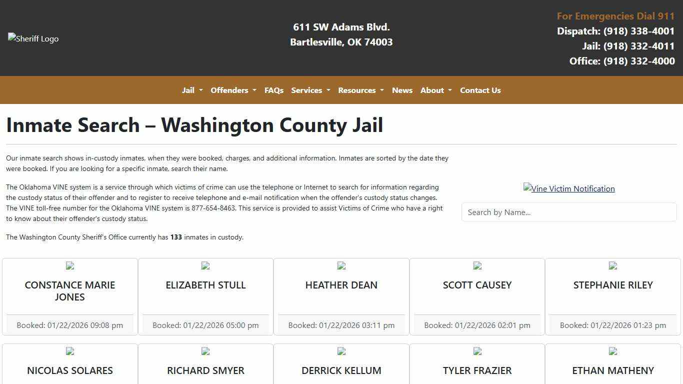 Inmate Search Washington County Sheriff's Office